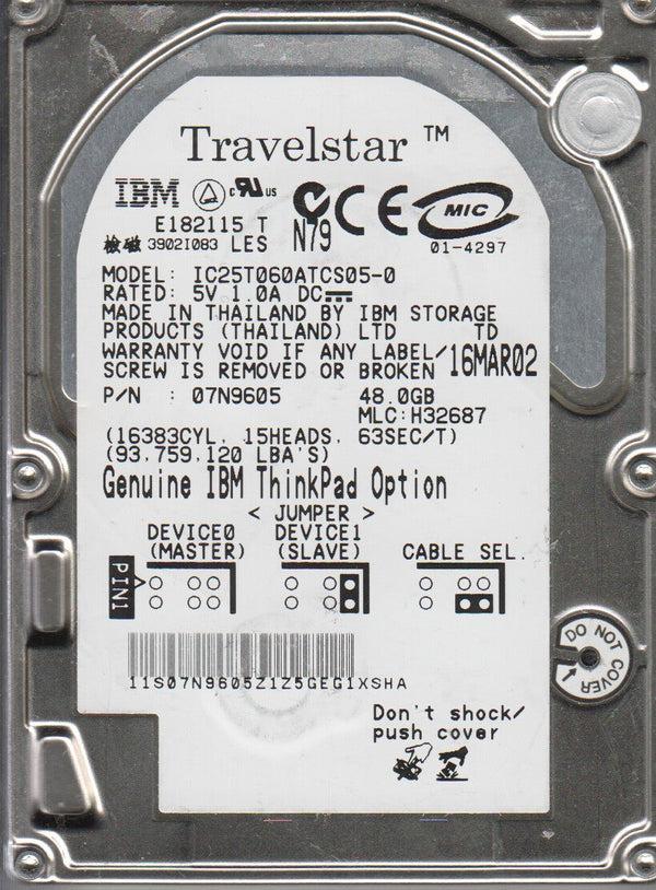 IBM IC25T060ATCS05-0 Travelstar 60Gb 5400Rpm DMA/ATA-100 (Ultra) 2.5-Inch Internal Hard Disk Drive