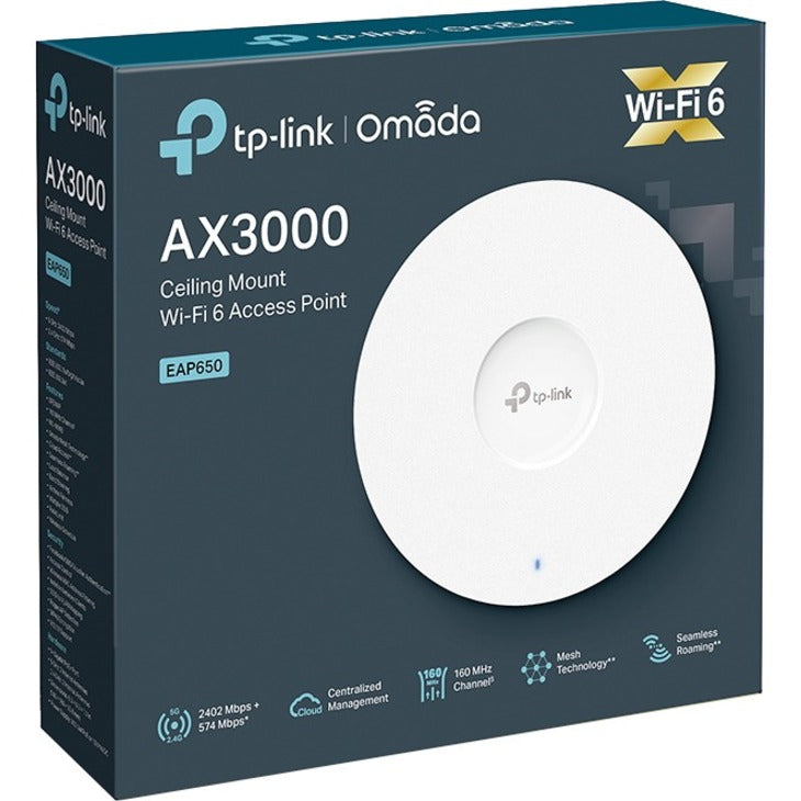 TP-Link Omada EAP650 Dual Band IEEE 802.11 a/b/g/n/ac/ax 2.93 Gbit/s Wireless Access Point EAP650