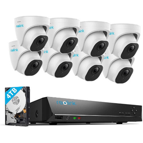 Reolink NVS16-5KD8-A 16-Channel 4K UHD NVR with 4TB HDD & 8 10MP Night Vision Dome Cameras