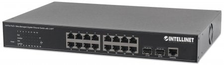 INTELLINET 560931 16-Port Gigabit Ethernet PoE+ Web-Managed Switch with 2 SFP Ports, Stock