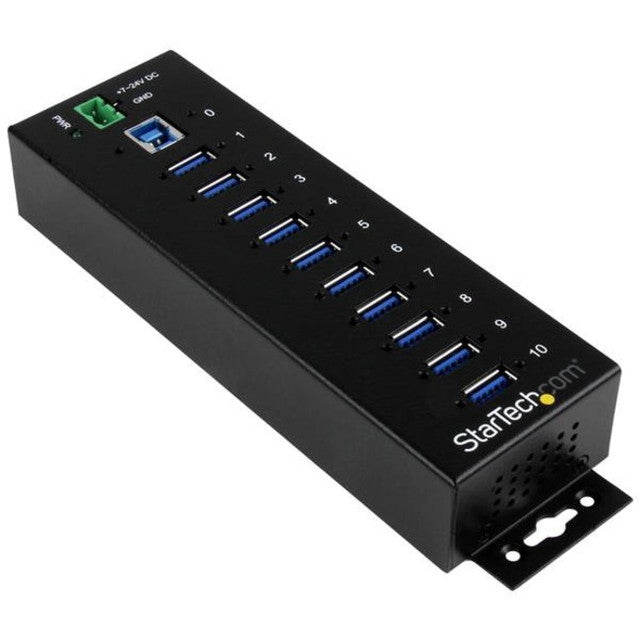 StarTech.com 10 Port Industrial USB 3.0 Hub - ESD and Surge Protection - DIN Rail or Surface-Mountable Metal Housing ST1030USBM