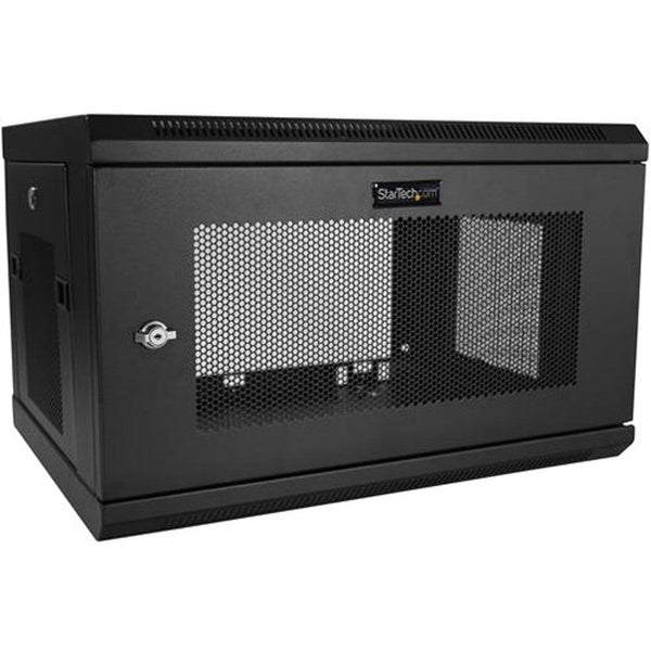 StarTech.com 2 Post 6U 19\ Wall Mount Network Cabinet 15\" Deep - Locking Vented IT Data Equipment/Switch Rack Enclosure w/Shelf/Hook&Loop RK616WALM"