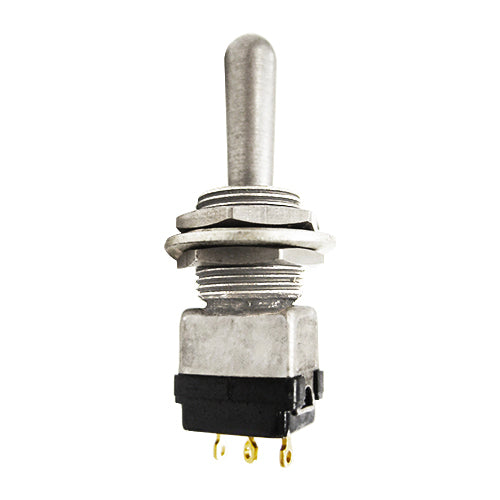 TOGGLE SWITCH/SPDT (single pole double throw), ON-OFF-ON, solder lug terminals, bushing seal.