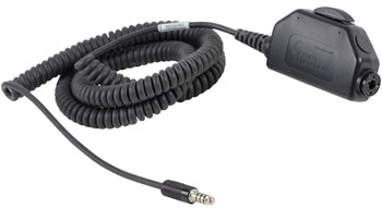 SWITCH and CABLE ASSEMBLY/Black case with large clothing clip, TJT-120 jack, momentary lock mic interrupt slide switch, 10' coil cable with U-174 type plug. Mic hi to pin 1.