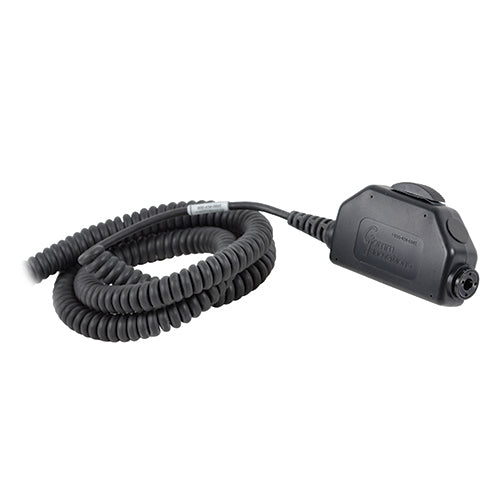 SWITCH and CABLE ASSEMBLY/Black case with large clothing clip,momentary ICS key momentary transmit key switch and 15' coil cable with Glenair 807-049P12 plug wired per customer specification.