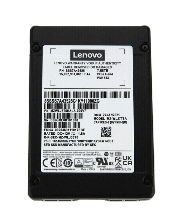 Lenovo MZWLJ7T6HALA-000V7 PM1733 7.68TB Pci Express 4.0 X4 (nvme) 2.5-Inch Solid State Drive