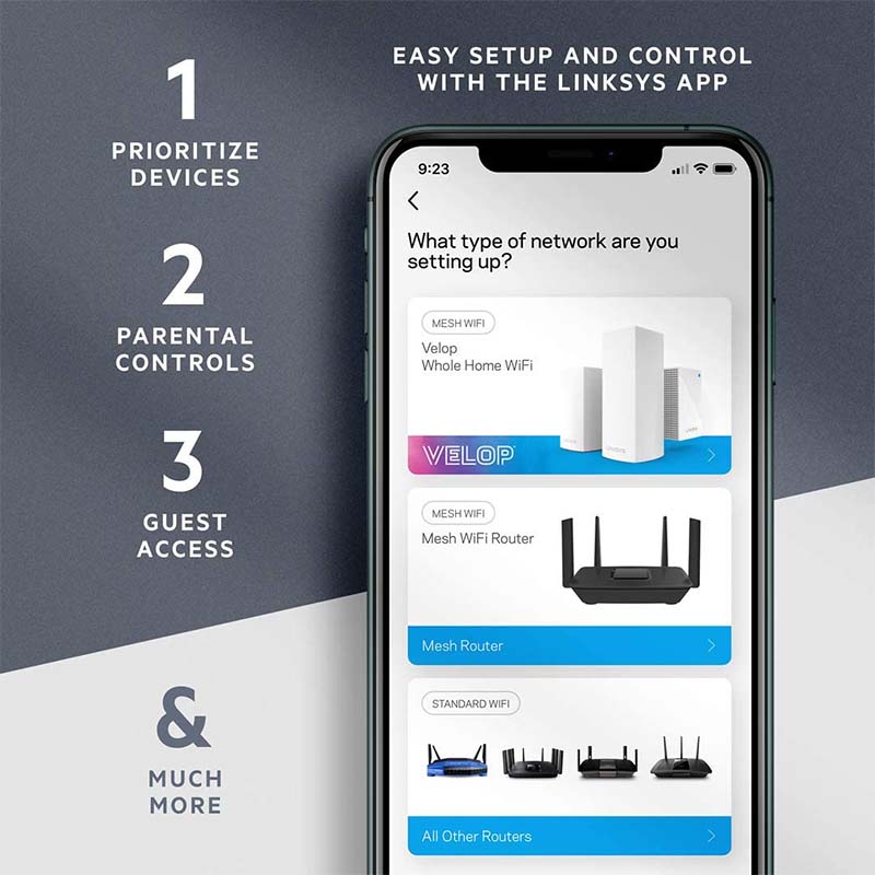 Linksys MR7350, AX1800 WIFI 6, Dual Band Mesh Router, Single Unit, Black