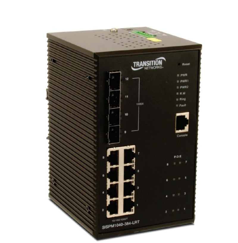 Transition Networks SISPM1040-384-LRT 8-port 10/100/1000BASE-TX 125Mbps  PoE+ Managed Ethernet Switch