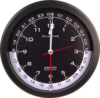 14 ZULU TIME WALL CLOCK/White on black