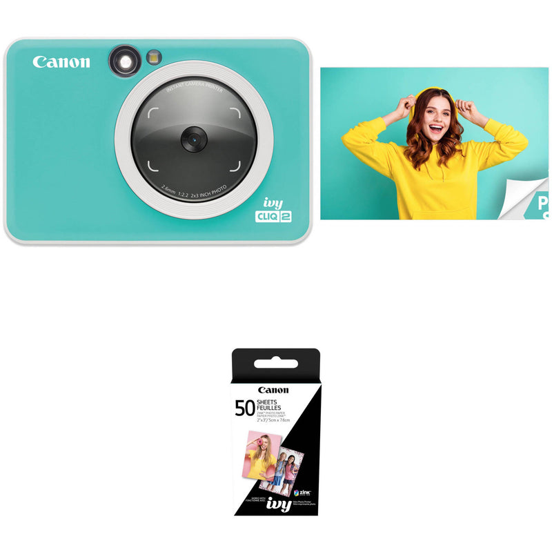 Canon IVY CLIQ2 Instant Camera & Printer with 50 Sheets of Paper Kit (Turquoise)