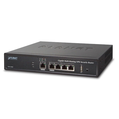 PLANET MH-3400 Gigabit Multi-Homing VPN Security Router, 5-Port Gigabit for LAN/WAN/DMZ, 200 IPSec & 60 PPTP VPN tunnels, Firewall, QoS, IPv6, 3G/3.5G USB Load Balance & Fail-over, Stock