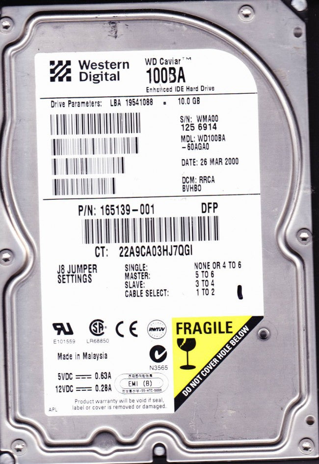 WD Caviar 10.0 GB 7200RPM 2MB 40Pin Ultra DMA/ATA-2(IDE/EIDE) Hard Drive