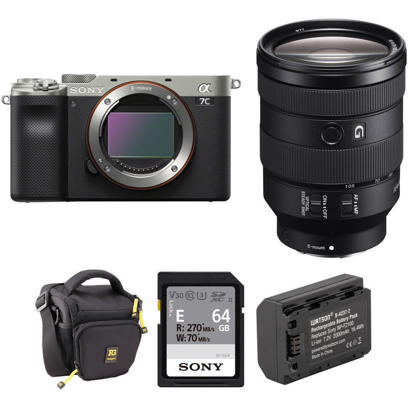 Sony a7C Mirrorless Camera with 24-105mm f/4 Lens and Accessories Kit (Silver)