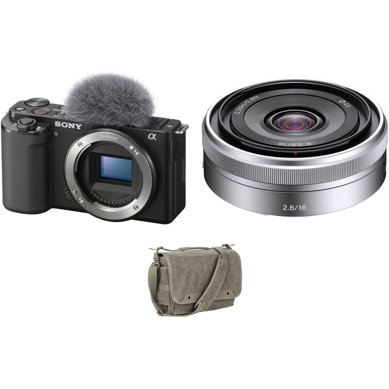 Sony ZV-E10 Mirrorless Camera with 16mm f/2.8 Lens and Bag Kit (Black)